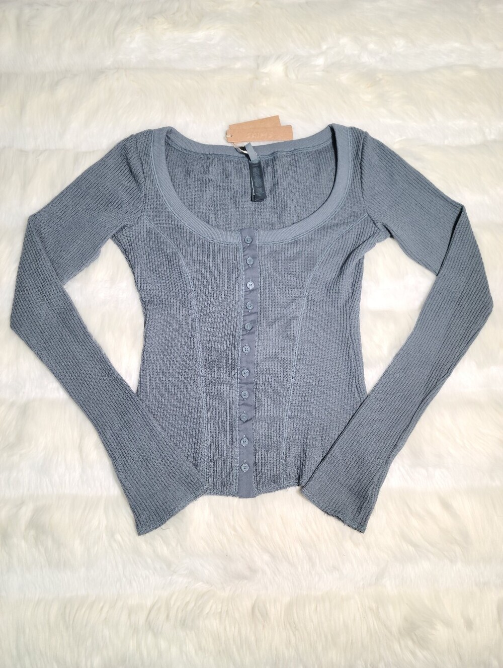 SKIMS Heavy Waffle Cardigan Blue Zircon Women XS NEW